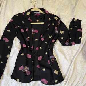 Black blazer blouse with pink floral design